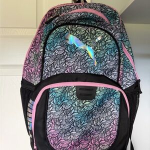 Puma Pink & Blue Floral Gradient Backpack with Iridescent Logo